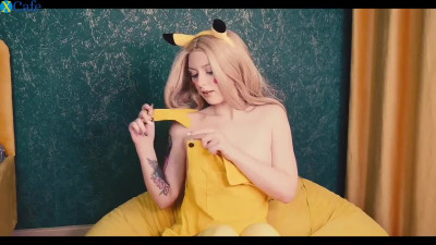 Cute Pikachu cosplayer gets a lot of cum in her precious mouth