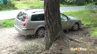 Alluring beauty Farrah  goes out of her car and pisses