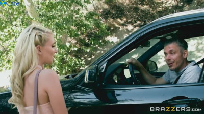 Perverted driver is pleased with a nice blowjob by slender blonde gal