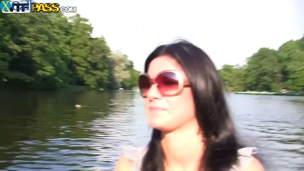 Watch Charming brunette in sunglasses shows off her small tits Free Porn Videos | ePornRest.