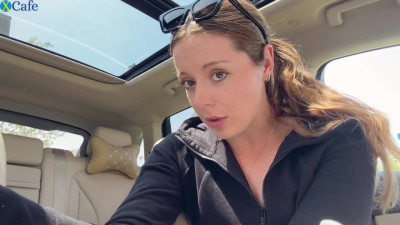 Cute slut almost got caught fucking her pussy with a big dildo in her car outside!