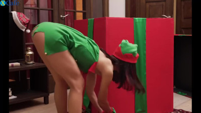 Pretty Slim Brunette Elf-girl Lets Two Horny Friends Fuck Her From Both Sides On Christmas Eve