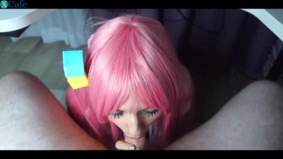 Pink haired teen gets fucked on the table