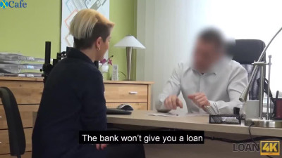 Blonde teen fucks a manager for a loan approval