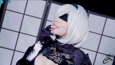 Big boobed Nier Automata 2B is getting her anal and pussy fucked by a sex machine