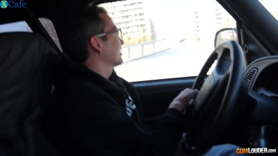 Picked up black head with big ass rides cock on the back seat