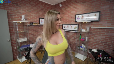 Awesome steamy sex in the tattoo parlor with Karma RX and Sascha