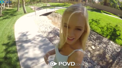 Smiling blonde girl Alex Grey is picked up and rides strong cock on top