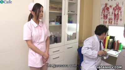 Naughty patient squeezes juicy ass of Japanese nurse Anna Kimijima and gets BJ