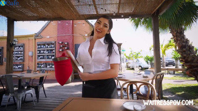 Lovable waitress Keira Croft flashes her bum and enjoys sensual doggy