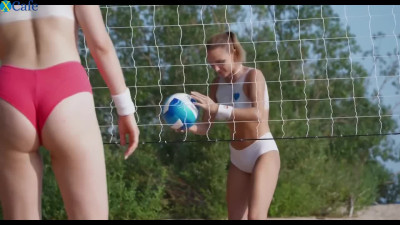 Volleyball Game Ends Up With Hot 3-some Sex On the Beach When Two Fit Hotties Seduce Their Trainer