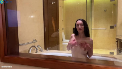 Russian slut and her boyfriend rented a hotel room just for passionately fucking in the bathroom