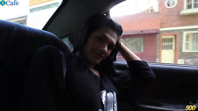 Picking up a horny transsexual slut Camila Ramirez in the taxi