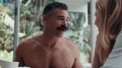 Man with impressive mustache gets treated with a good blowjob by Ivy Wolfe