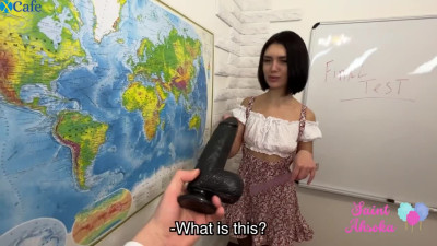 Sex lesson instead of geography with young intern teacher in stockings