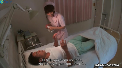 Horny slender Japanese nurse Maika is fucked missionary by her patient