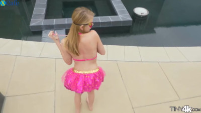 Cute gal in pink tutu is ready to make her ass jiggle on strong cock