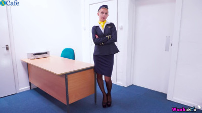 UK light haired stewardess Chloe Toy is ready to strip and to flash twat