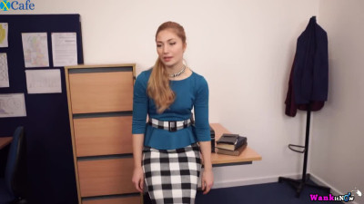 Vivid office slut Stephanie Carter flashes her bum and quite nice tits