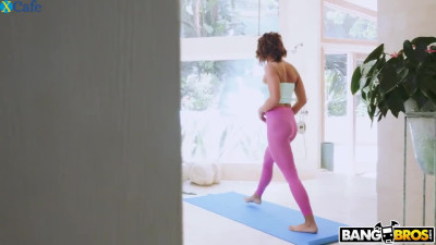 Bitch in torn pink yoga pants Adriana Chechik is so into riding dick