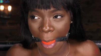 Black hottie gets gagged and tied up before being brutally masturbated