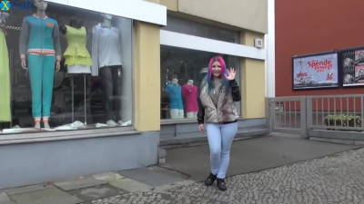 Awesome bright pink haired Berlin slut Jason Steel gives a really good blowjob