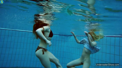 Zealous Katrin Bulbul enjoys underwater nude swimming with hot girl