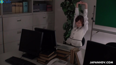 Whorish and hot Japanese office nympho Aihara Miho teases her wet pussy