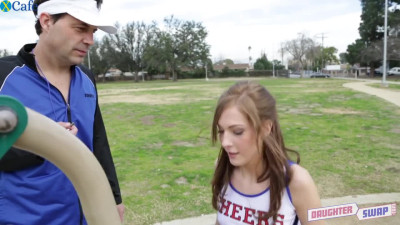 Flirty auburn cheerleader Alexa Grace enjoys all the basic sex poses