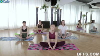 Lewd yoga instructor Victoria Gracen watches the way two bitches are nailed