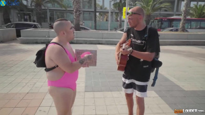 Weird looking plump dude picks up tall chick Liz Rainbow for wild sex