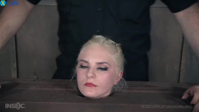 Obedient pale blondie Dresden gets locked in the stocks and treated in hard mode