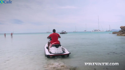 Ardent beach lifeguards with sexy booties ride strong big black cock