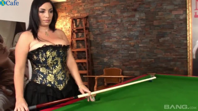 Sexy Cynthia Flowers is having fun with her lesbian GF on the billiard table