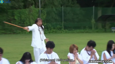 A bunch of Japanese ladies in the park showing off their sexy booties