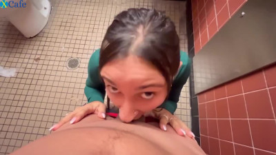 Busty Sexy Brunette Girl Takes On Phone Her Quick Creampie Fuck In the Public Toilet