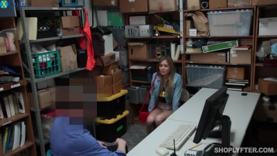 Cute hot young blondie in the storage office fed with dick and fucked