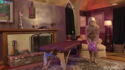 Sweet blonde milf massaged and boned with a pink strapon