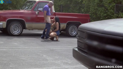 Selena Santana blowing big cock on a parking lot