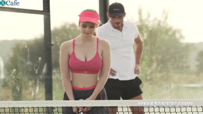 Busty tennis player Stella Cox fucked doggystyle right on a tennis lawn