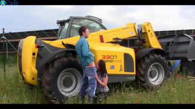 Dump Truck Fuck: Coarse Farmer Doggy-fucks His Slim Brunette GF In the Field