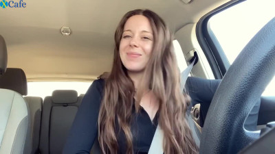 The girl cums while driving